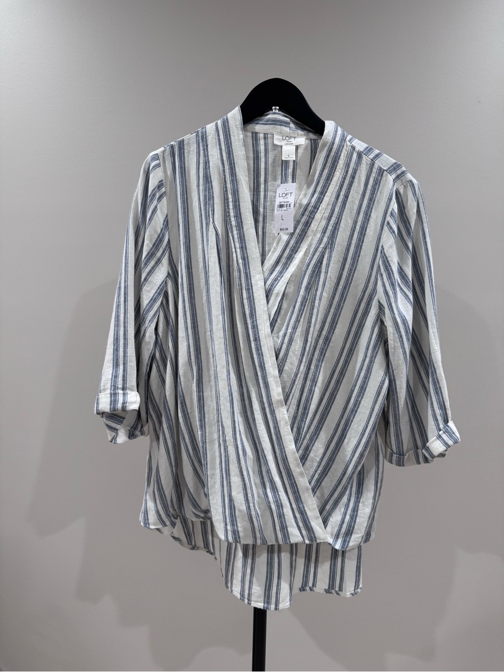 LOFT Outlet Lounge Blue and White Striped Wrap Blouse